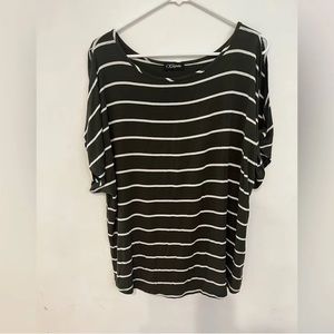 Colette Green and White Stripe Cold Shoulder Dolman Top